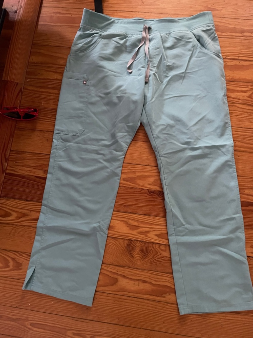 Figs Women's Straight Leg Scrub Pants in Light Teal with Drawstring
